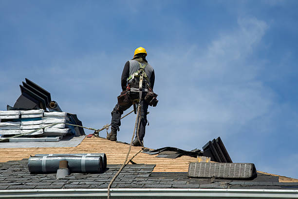 Professional Gutter Installation technician working in Bluffton, MN